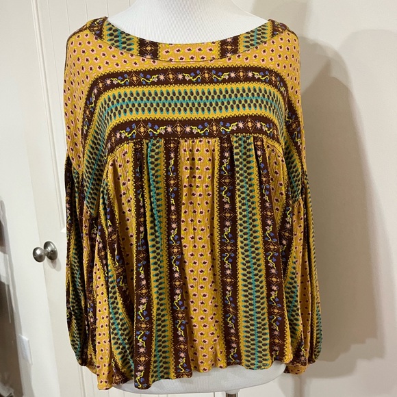 Altar'd State Tops - Altar'd State Yellow and Brown Boho Blouse